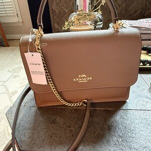 Coach Tan Leather Shoulder Bag with Gold Accents